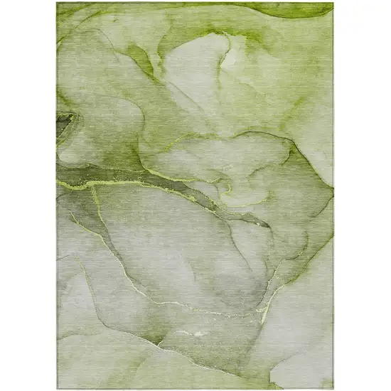 3' X 4' Olive Green Abstract Washable Non Skid Indoor Outdoor Area Rug Photo 2