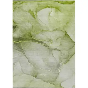 Photo of 3' X 4' Olive Green Abstract Washable Non Skid Indoor Outdoor Area Rug