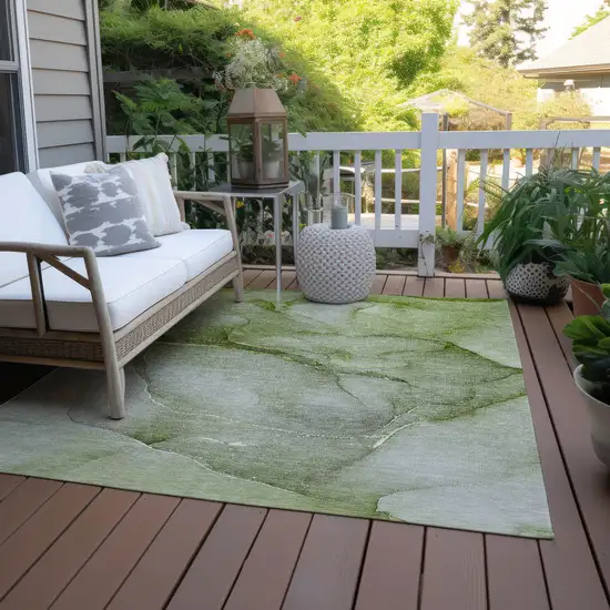 3' X 5' Olive Green Abstract Washable Non Skid Indoor Outdoor Area Rug Photo 8