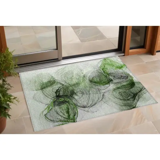 3' X 4' Olive Green Abstract Washable Non Skid Indoor Outdoor Area Rug Photo 1