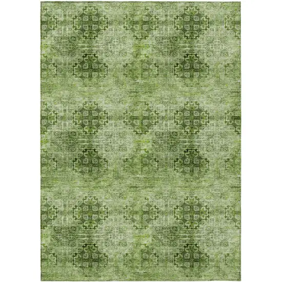 3' X 4' Olive Green Floral Medallion Washable Non Skid Indoor Outdoor Area Rug Photo 1