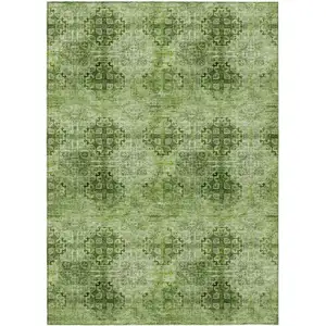 Photo of 3' X 4' Olive Green Floral Medallion Washable Non Skid Indoor Outdoor Area Rug