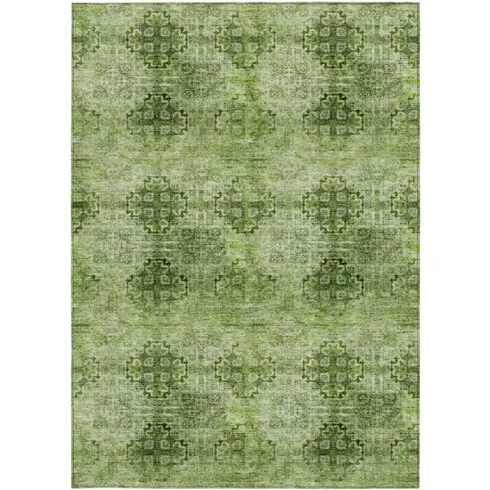 3' X 4' Olive Green Floral Medallion Washable Non Skid Indoor Outdoor Area Rug Photo 3