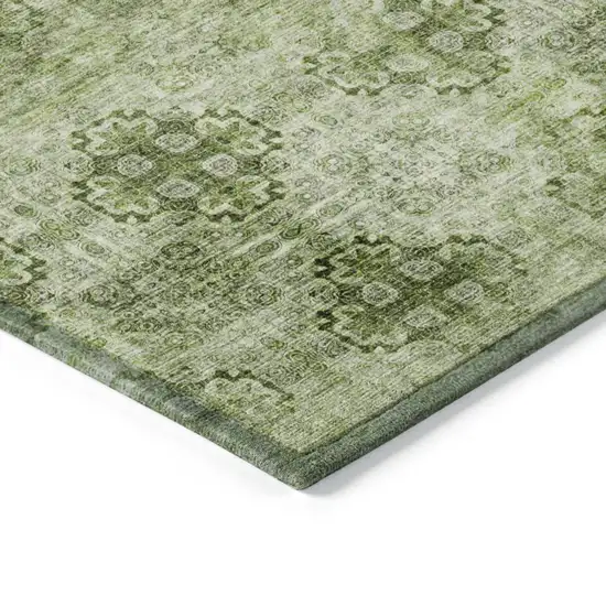 3' X 5' Olive Green Floral Medallion Washable Non Skid Indoor Outdoor Area Rug Photo 7