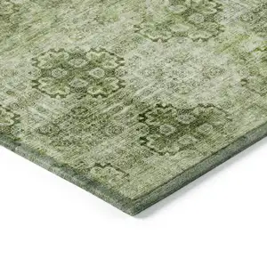 Photo of 3' X 5' Olive Green Floral Medallion Washable Non Skid Indoor Outdoor Area Rug