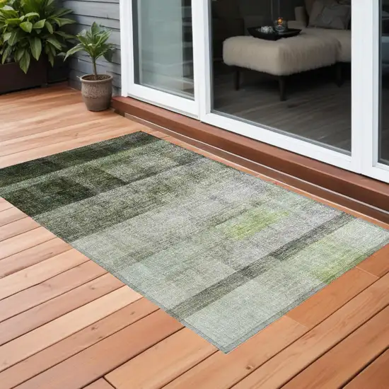 3' X 4' Olive Green Ombre Washable Non Skid Indoor Outdoor Area Rug Photo 1