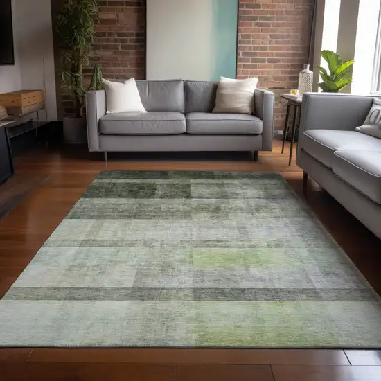 3' X 4' Olive Green Ombre Washable Non Skid Indoor Outdoor Area Rug Photo 9