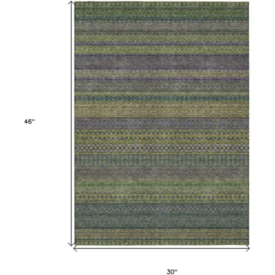 3' X 4' Olive Green Striped Washable Non Skid Indoor Outdoor Area Rug Photo 3