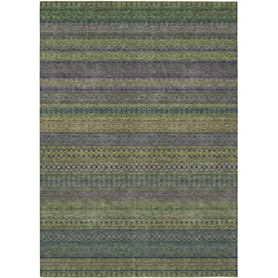 3' X 4' Olive Green Striped Washable Non Skid Indoor Outdoor Area Rug Photo 2