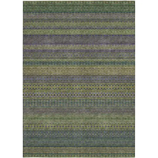 3' X 4' Olive Green Striped Washable Non Skid Indoor Outdoor Area Rug Photo 5