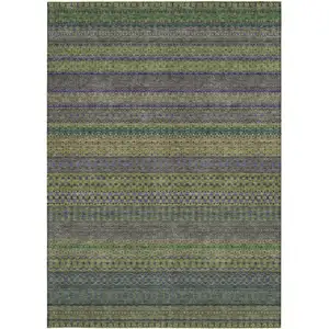 Photo of 3' X 4' Olive Green Striped Washable Non Skid Indoor Outdoor Area Rug