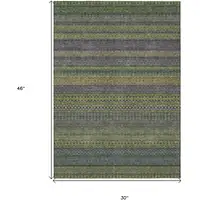 Photo of 3' X 4' Olive Green Striped Washable Non Skid Indoor Outdoor Area Rug