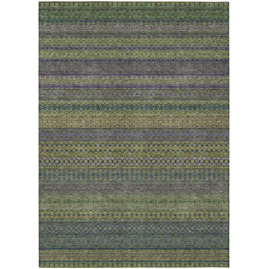 3' X 5' Olive Green Striped Washable Non Skid Indoor Outdoor Area Rug Photo 2