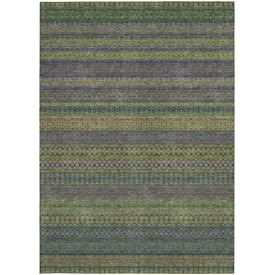 3' X 5' Olive Green Striped Washable Non Skid Indoor Outdoor Area Rug Photo 4