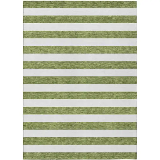 3' X 4' Olive Green Striped Washable Non Skid Indoor Outdoor Area Rug Photo 2