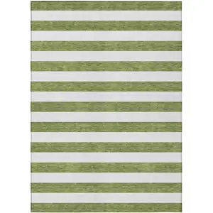 Photo of 3' X 4' Olive Green Striped Washable Non Skid Indoor Outdoor Area Rug