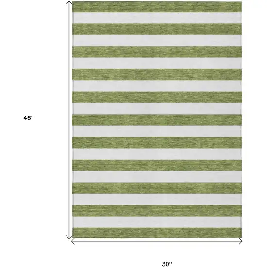 3' X 4' Olive Green Striped Washable Non Skid Indoor Outdoor Area Rug Photo 3