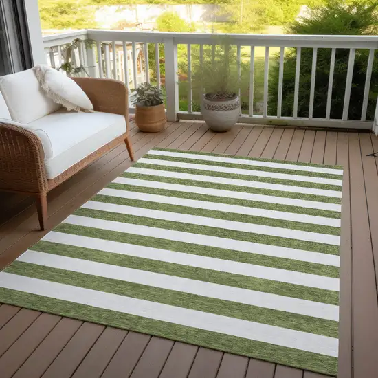 3' X 4' Olive Green Striped Washable Non Skid Indoor Outdoor Area Rug Photo 8