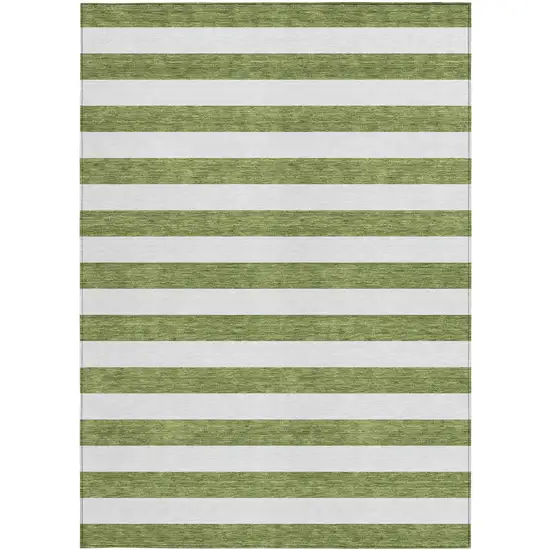 3' X 4' Olive Green Striped Washable Non Skid Indoor Outdoor Area Rug Photo 4