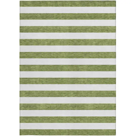 Olive Green Striped Washable Non Skid Indoor Outdoor Area Rug Photo 5