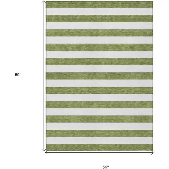 3' X 5' Olive Green Striped Washable Non Skid Indoor Outdoor Area Rug Photo 3