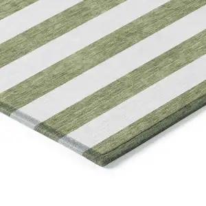 Photo of 3' X 5' Olive Green Striped Washable Non Skid Indoor Outdoor Area Rug