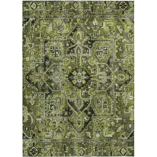 3' X 4' Olive Green and Dark Green Oriental Washable Non Skid Indoor Outdoor Area Rug Photo 2