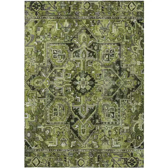 3' X 4' Olive Green and Dark Green Oriental Washable Non Skid Indoor Outdoor Area Rug Photo 5