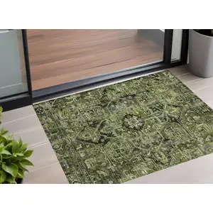 Photo of 3' X 4' Olive Green and Dark Green Oriental Washable Non Skid Indoor Outdoor Area Rug