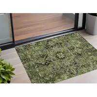 Photo of 3' X 4' Olive Green and Dark Green Oriental Washable Non Skid Indoor Outdoor Area Rug