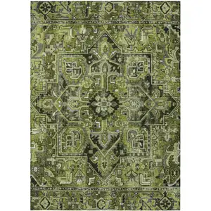 Photo of 3' X 5' Olive Green and Dark Green Oriental Washable Non Skid Indoor Outdoor Area Rug