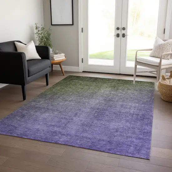 3' X 5' Olive Green and Purple Ombre Washable Non Skid Indoor Outdoor Area Rug Photo 9