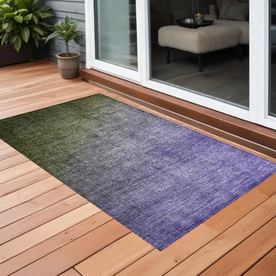 Olive Green and Purple Ombre Washable Non Skid Indoor Outdoor Area Rug Photo 1