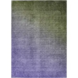 Photo of 3' X 5' Olive Green and Purple Ombre Washable Non Skid Indoor Outdoor Area Rug