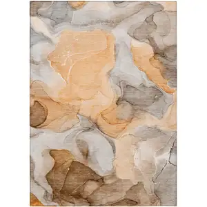 Photo of 3' X 5' Orange Abstract Washable Non Skid Indoor Outdoor Area Rug