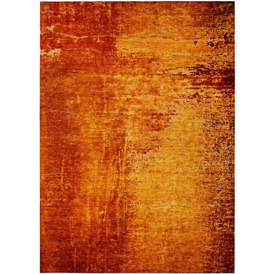 3' X 4' Orange Abstract Washable Non Skid Indoor Outdoor Area Rug Photo 5