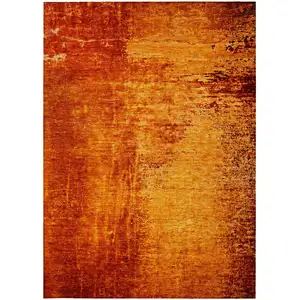 Photo of 3' X 5' Orange Abstract Washable Non Skid Indoor Outdoor Area Rug