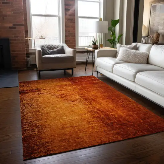 3' X 5' Orange Abstract Washable Non Skid Indoor Outdoor Area Rug Photo 9