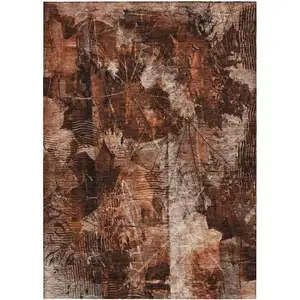 Photo of 3' X 4' Orange Floral Washable Non Skid Indoor Outdoor Area Rug