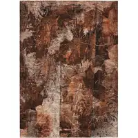 Photo of 3' X 5' Orange Floral Washable Non Skid Indoor Outdoor Area Rug