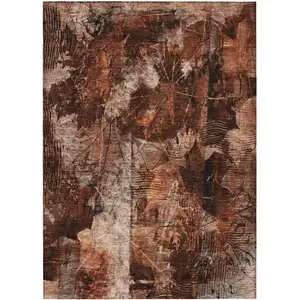 Photo of 3' X 5' Orange Floral Washable Non Skid Indoor Outdoor Area Rug