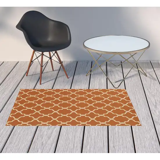 3' X 5' Orange Geometric Stain Resistant Indoor Outdoor Area Rug Photo 2