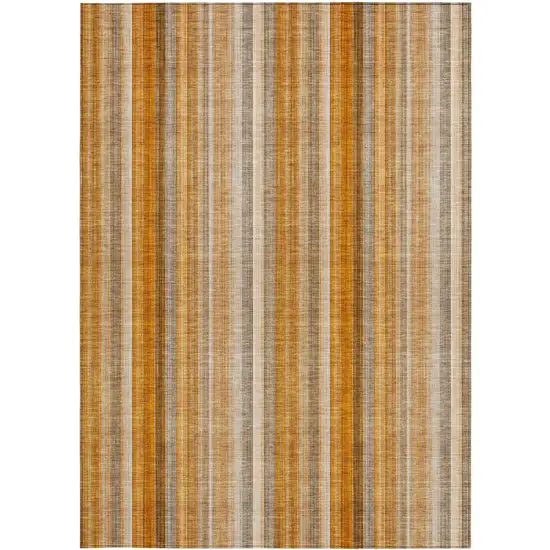 3' X 4' Orange Ivory and Gray Striped Washable Non Skid Indoor Outdoor Area Rug Photo 4