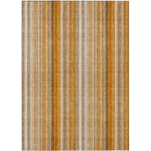 Photo of 3' X 4' Orange Ivory and Gray Striped Washable Non Skid Indoor Outdoor Area Rug