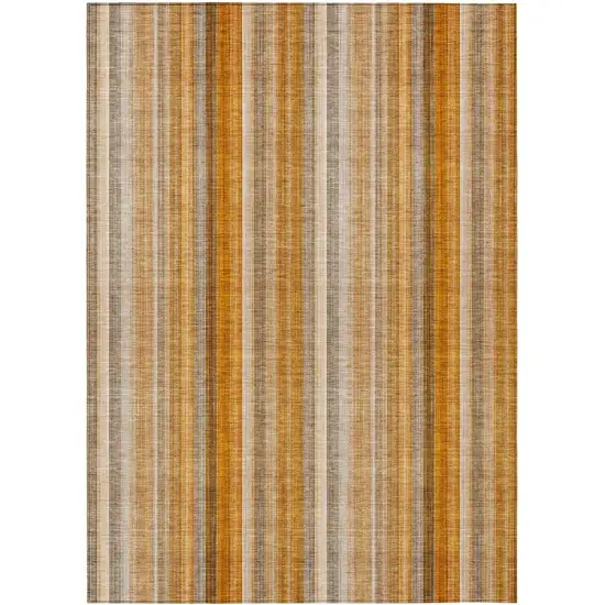 3' X 4' Orange Ivory and Gray Striped Washable Non Skid Indoor Outdoor Area Rug Photo 2