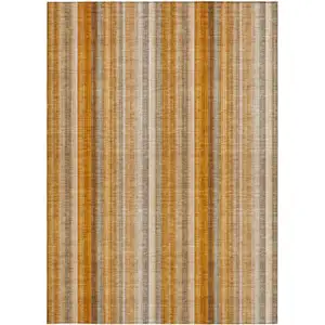 Photo of 3' X 5' Orange Ivory and Gray Striped Washable Non Skid Indoor Outdoor Area Rug