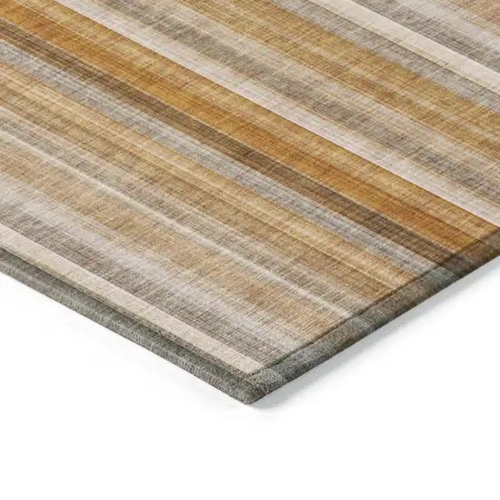 Orange Ivory and Gray Striped Washable Non Skid Indoor Outdoor Area Rug Photo 7