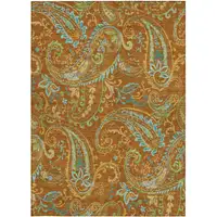 Photo of 3' X 4' Orange Paisley Washable Non Skid Indoor Outdoor Area Rug