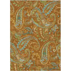 Photo of 3' X 5' Orange Paisley Washable Non Skid Indoor Outdoor Area Rug