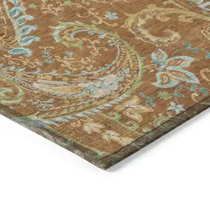 Photo of 3' X 5' Orange Paisley Washable Non Skid Indoor Outdoor Area Rug